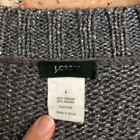 J. Crew Sparkly Metallic Silver Chunky V-Neck Cardigan - Picture 5 of 8